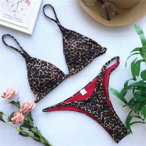Leopard Print Triangle Thong Bikini Set Us 567 Lover