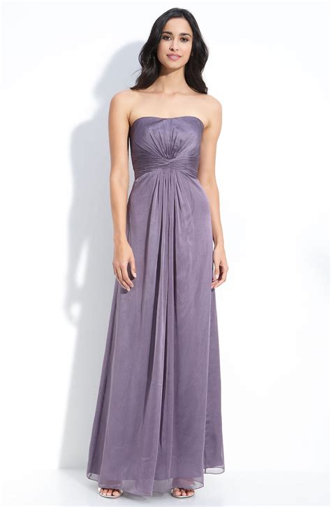 Ml Monique Lhuillier Bridesmaids Strapless Shimmer Satin Gown