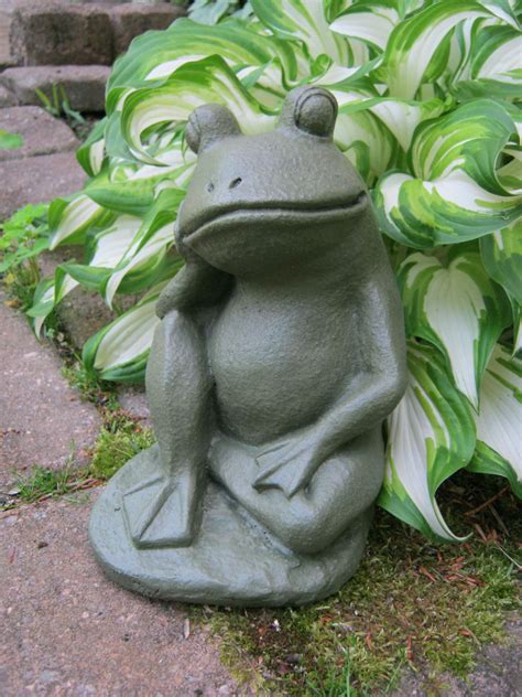 Frog Garden Statue Relaxing Concrete Frog Cement Garden Art Etsy