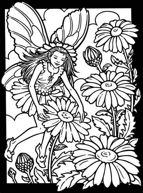 Characters black and white fairytale. Garden Fairies Stained Glass Coloring Book Dover ...