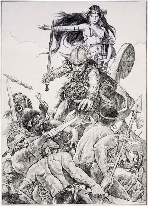 Original Pencil Illustration By Sanjulian Manuel Perez Clemente From The Conan Novel Queen Of