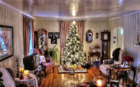 Christmas art wallpaper widescreen 1920×1200. Decorated Christmas tree in a cozy room on Christmas ...