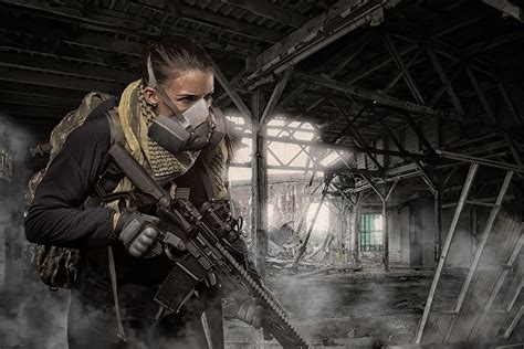 Wallpaper Women Soldier Assault Rifle Tactical Darkness