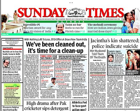 The Sunday Times Of India S Front Page Headline Calling For A Shake Up