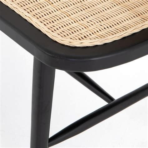 Wooden rattan woven stool bench. Lianne Mid Century Modern Black Mahogany Wood Natural ...