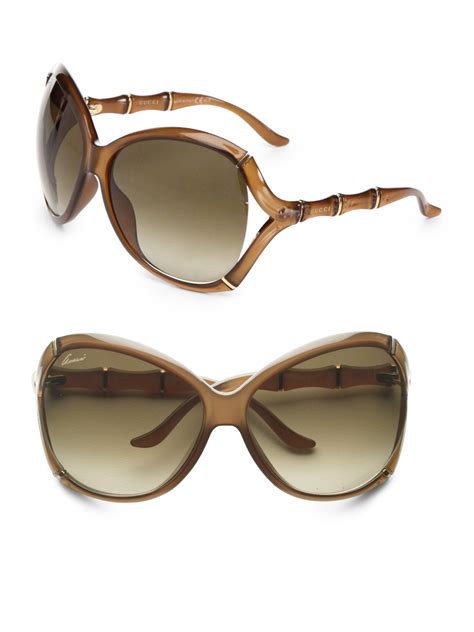 Gucci Metal Accented Bamboo Styled Sunglasses In Brown Lyst