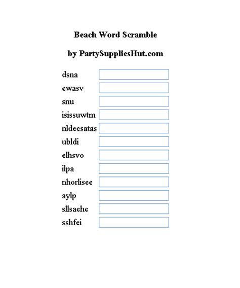 Free Beach Word Scramble Printable Party Games And Kids Activities