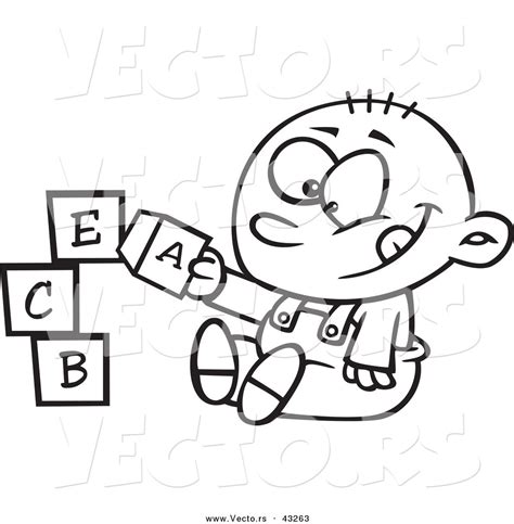 Vector Of A Happy Cartoon Baby Boy Playing With Alphabet Blocks