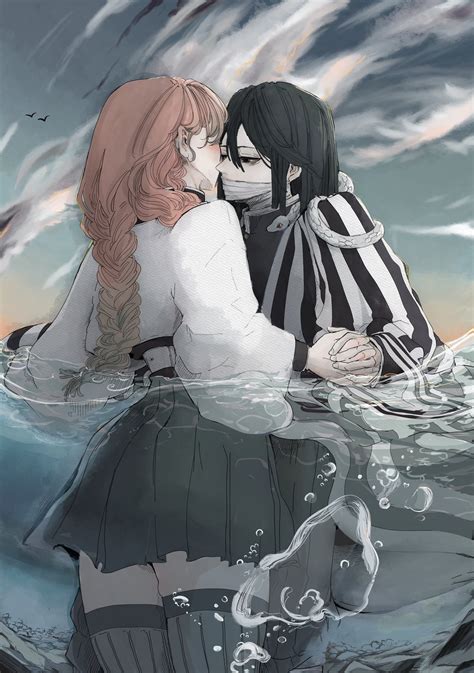 kanroji mitsuri and iguro obanai (kimetsu no yaiba) drawn by comeback