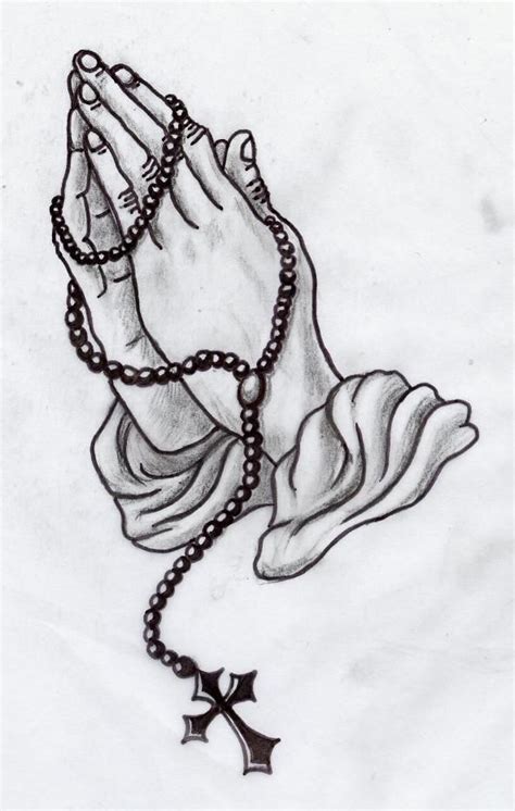 Praying Hands With Rosary Beads Drawing Pinkandgreenvans