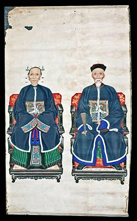 An antique chinese double portrait ancestor painting, qing dynasty, 19th century, grandmother and grandfather figures, she in blue and he in. Rice Paper Decorative Antique Chinese Ancestor Portrait ...