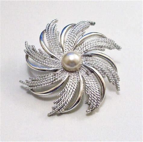 Sarah Coventry Spiral Pearl Pinwheel Pin Brooch Silver Tone Etsy