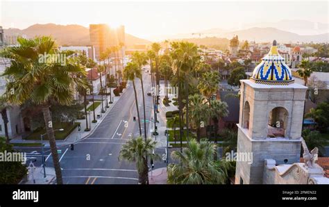 Aerial Sunset View Of The Downtown Area Of Riverside California Stock