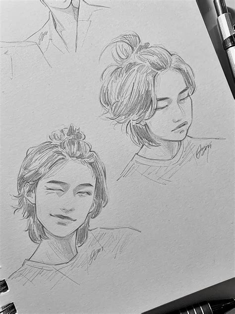 Three Drawings Of People With Different Hair Styles