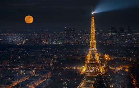 Wallpaper Lights The Moon France Paris Panorama Eiffel Tower