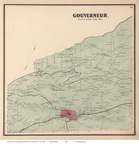 Gouverneur 1865 St Lawrence County New York Old Town Map Etsy