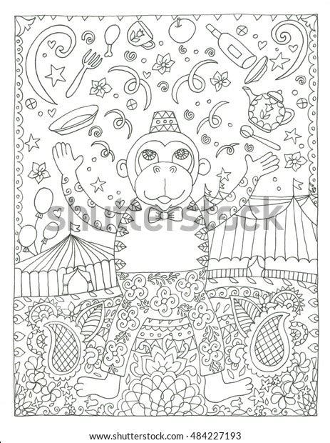 Monkey Juggler Circus Coloring Page Stock Illustration 484227193