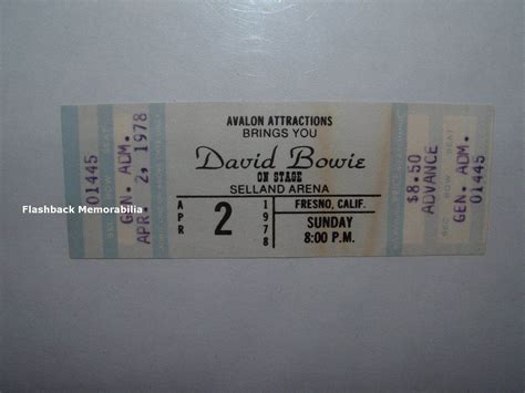 David Bowie Unused 1978 Concert Ticket Fresno Selland Arena Heroes Tour