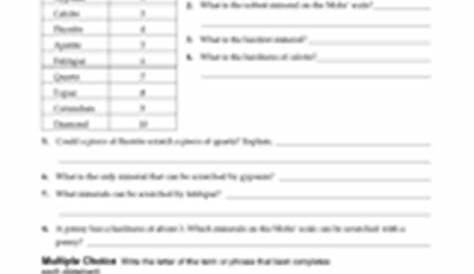 mineral properties worksheet answer key