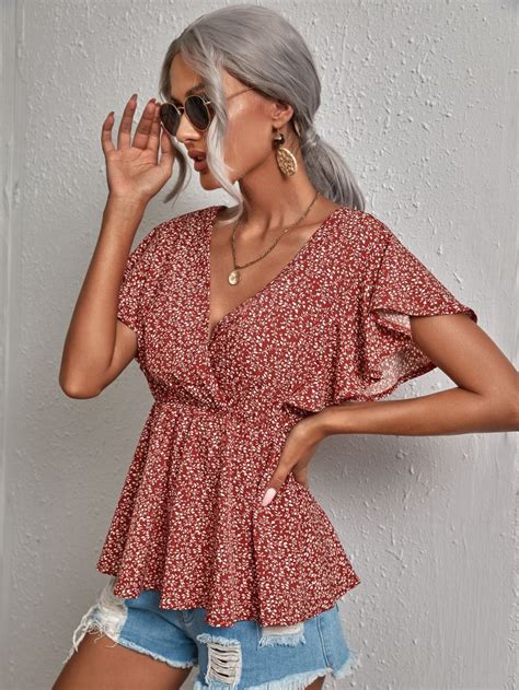 Floral Print Butterfly Sleeve Blouse In 2022 Butterfly Sleeve Blouse
