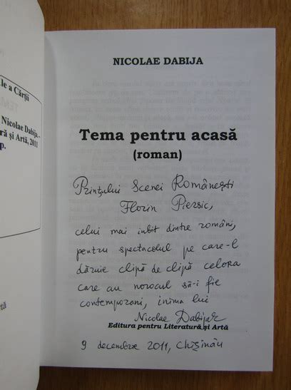 Nicolae Dabija Tema Pentru Acasa Cu Autograful Autorului Cumpără