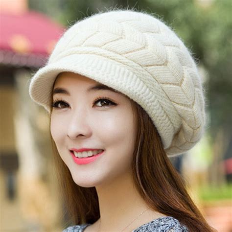 New Women Winter Hat Warm Beanies Fleece Inside Knitted Hats For Woman Rabbit Fur Cap Autumn And
