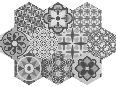 Vintage Hex 22x25 Hexagonal Porcelain Tiles With Patternet Decors