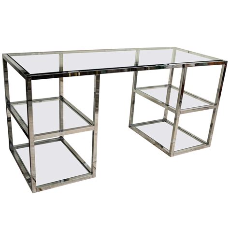 Chrome And Glass Four Shelf Desk At 1stdibs