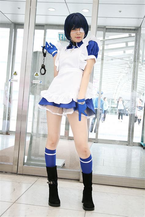 Namada Ryomou Shimei Ikkitousen Highres 1girl Apron Asian Bangs Black Footwear Blue