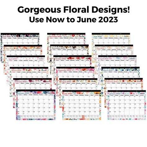 Cranbury Large Calendar 2022 2023 Floral 17x22 Use Now To June