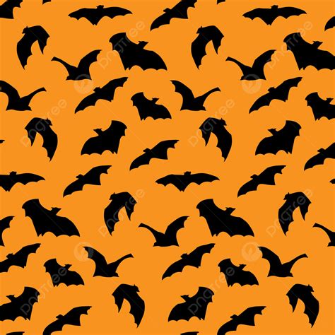 Flying Bat Silhouette Halloween Seamless Pattern On Orange Background