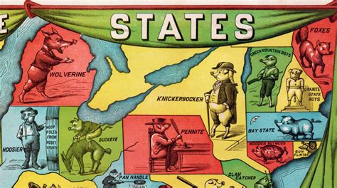 Nicknames Of The States Map Vintage Usa State Nicknames Map Etsy