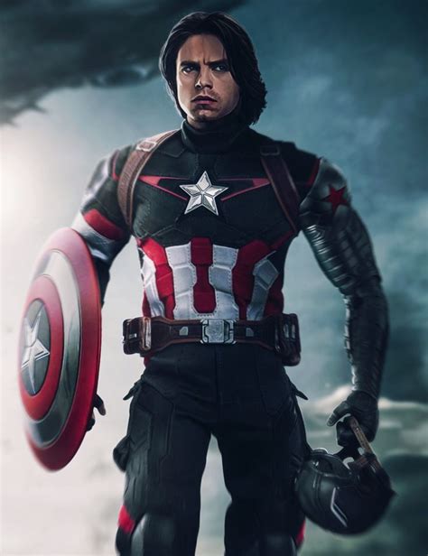 Captain America The Winter Soldier Is Standing In Front Of A Cloudy Sky