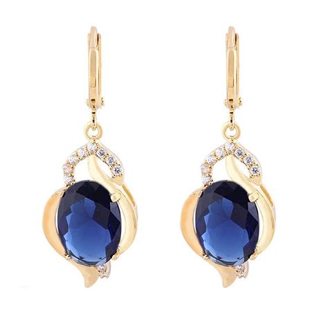 Exquisite Women Fashion Dangle Earring Dark Blue Oval Shape Crystal