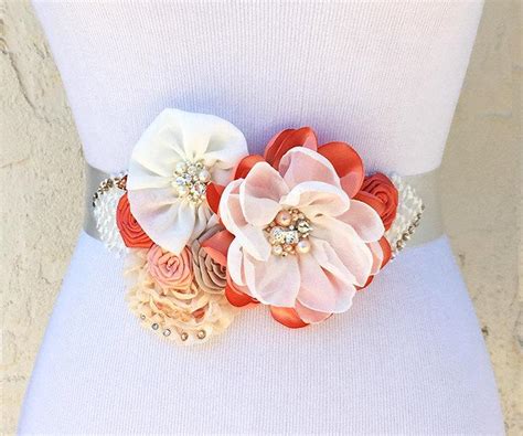 Peach Ivory Coral Champagne Sash For A Bride In Wedding Bridesmaid