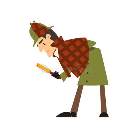 Sherlock Holmes Detective Character With Magnifying Glass Vector