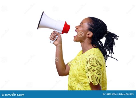 Woman Shouting Through Megaphone Shaped Hands Stock Photography