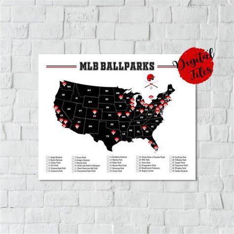 Printable Mlb Ballparks Map And Checklist Baseball Stadiums Etsy