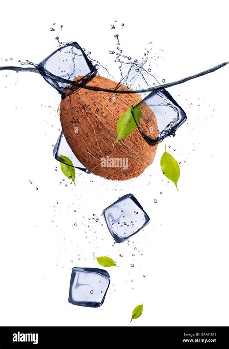 Coconut With Ice Cubes Isolated On White Background Stock Photo Alamy