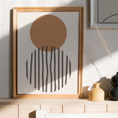 Japandi Printable Wall Art Circle And Stripes Print Brown Etsy