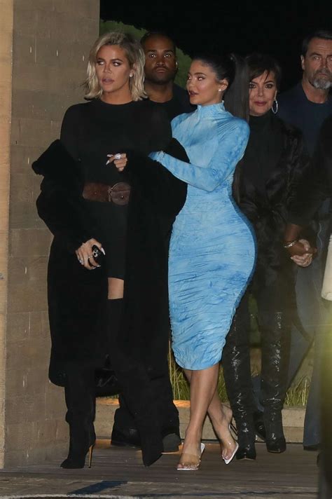 Kylie Jenner Rocking A Figure Hugging Blue Ruched Maxi Dress Kylie