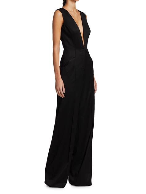 Brandon Maxwell Deep V Neck Wide Leg Jumpsuit Saksfifthavenue