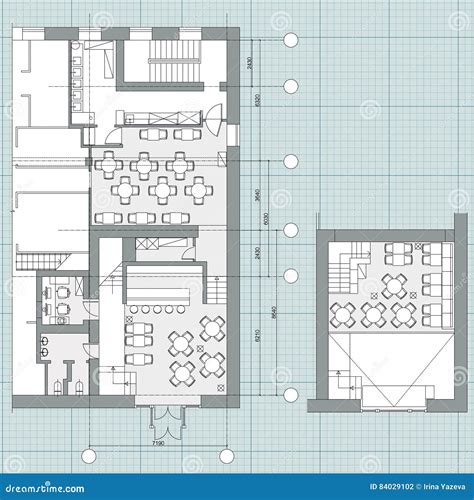 Standard Cafe Furniture Symbols On Floor Plans Stock Vector