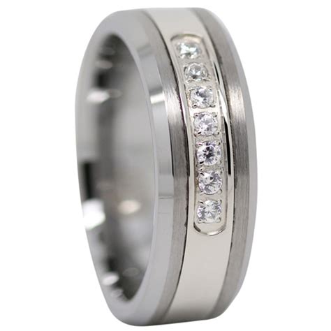 Unique Simulated Diamond Mens Tungsten Engagement Ring