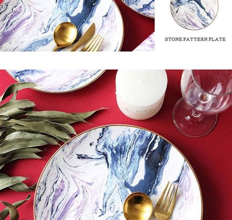 Luxury Bone Food Plate Gold Inlay Dinner Dish Nordic Marble Steak