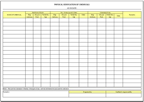This template will help you update and manage your stock levels and keep track of all your supplier information. Physical Stock Verification of Chemicals Format | Samples | Word Document Download