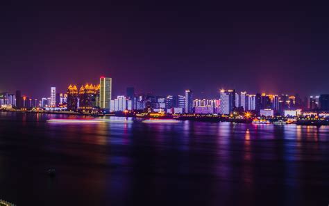 Wallpaper Wuhan Night Lights City Buildings Yangtze River China