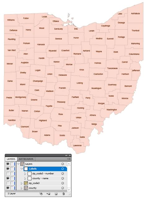 Ohio Three Digit Zip Code And County Map Your Vector