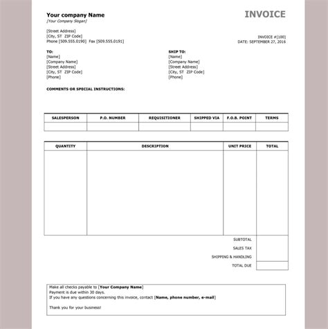An Invoice Form Is Shown With The Name And Number On It As Well As