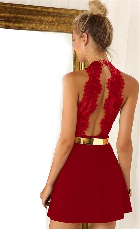 Wine Red Sleeveless With Lace Backless Dress Backless